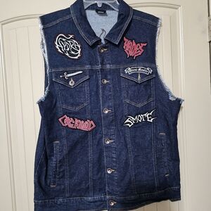 Men's Disney Pixar Our Universe Onward Barley Denim Jean Vest Blue Patches Jacke